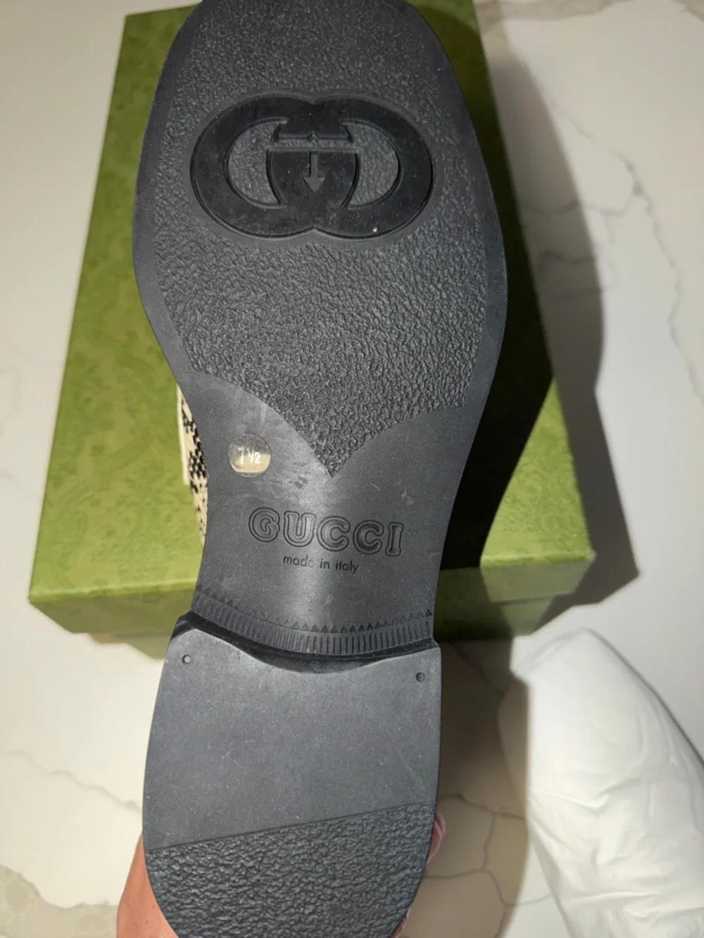 Gucci Black & White Snake-Print Marmont Loafers with Gold GG Authentic!!